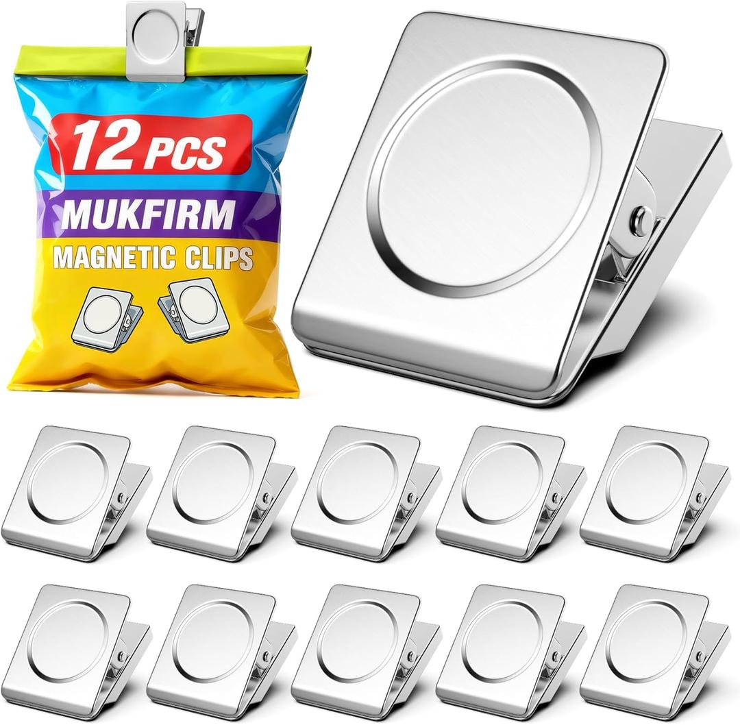 12 Pack Large Magnetic Clips Heavy Duty, Strong Magnet Clips for Notes, Fridge Magnets, Refrigerator Magnets Clip for Organization, Chip Clip Magnets for Whiteboard, Classroom, Cruise, Office