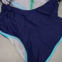 Popvil Women One Piece Swimsuit 2026 Tummy Control Sexy Cutout Neon Color Block Bathing Suit Slimming Adjustable Swimwear, Size XL (Dark Blue)