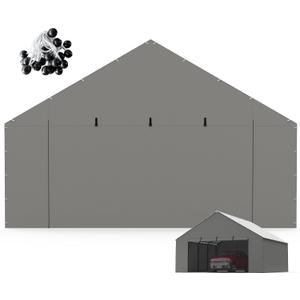 Metal Carport Zipper Door Replacement Fits 20'x16' 20'x20' 20'x25' 20'x26'Heavy Duty 220g PE Tarp, Waterproof UV Resistant Roll-Up Cover with Bungees, Gray (No Frame)