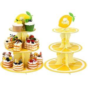 Yaomiao 2 Pcs Lemon Baby Shower Cupcake Stand 3-tier Lemon Theme Cupcake Stand Holder Fruit Birthday Decorations for Dessert Display Birthday Baby Shower Wedding