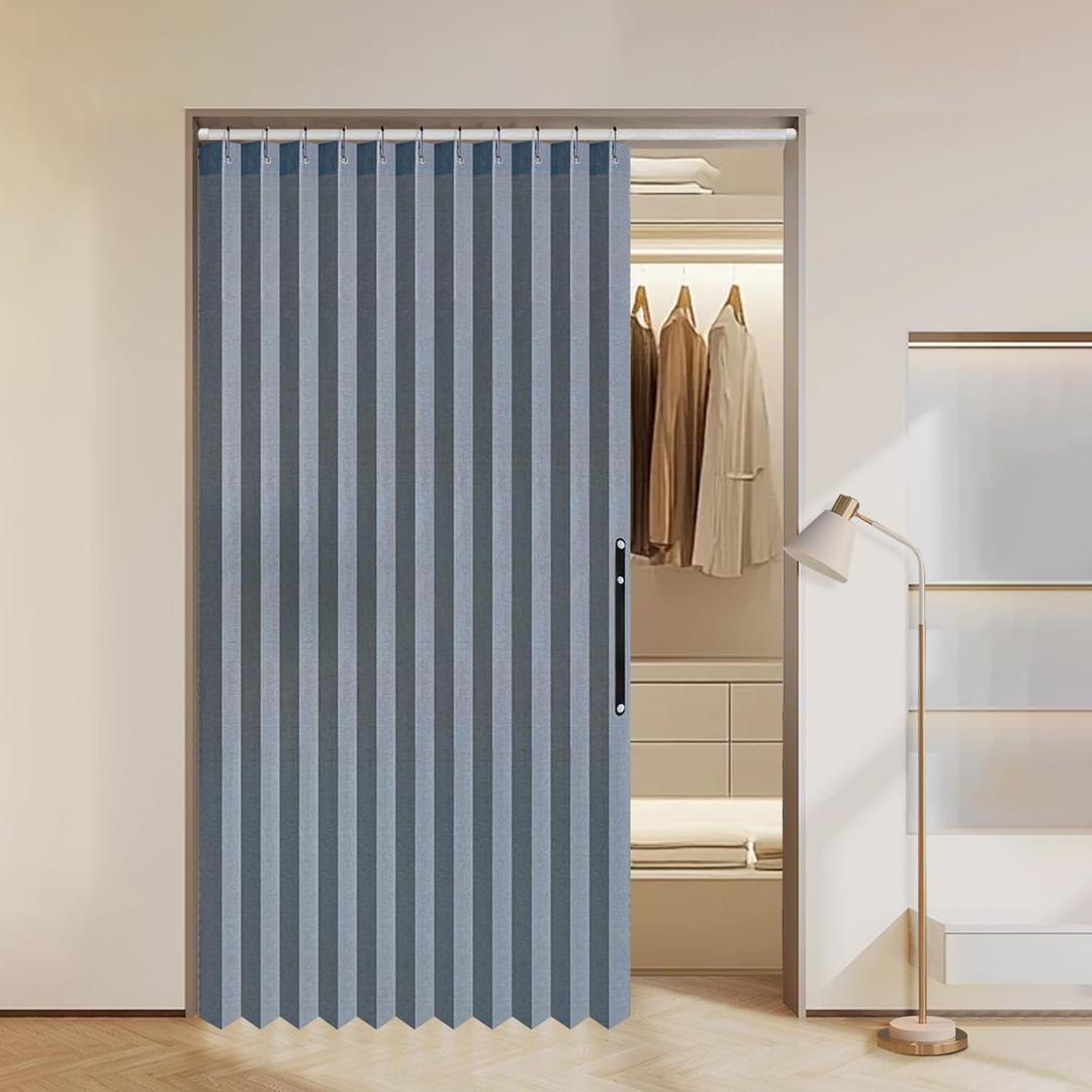 MIULEE Accordion Style Door Curtains, Magnetic Room Divider for Laundry, Bifold Door Cover for Open Closet/Living Room/Bedroom, Blue, W52 x L78 inches, 1 Panel