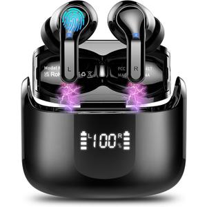 Wireless Earbud, Bluetooth Headphones 5.3 NEW 40H Ear Buds Bass Stereo Earphones Noise Cancelling Earbud with 4 ENC Mic in-Ear Bluetooth Earbud USB-C LED Display IP7 Waterproof Sport for Android iOS