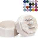 BLUTETE Velvet 3 Slots Jewelry Ring Box Engagement Wedding Box Keepsake Box Bridal Photo Ring Triple Slots Octagon (Champagne)