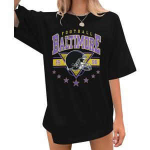 Oversized Football Shirts Women Game Day Tshirt Football Outfits Team Fan Gifts Tee Tops (Small, Black)
