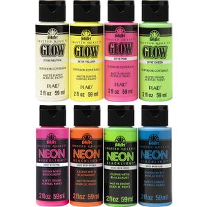 FolkArt Neon Glow Acrylic Paint Set, 2 oz, 8 Fl Oz