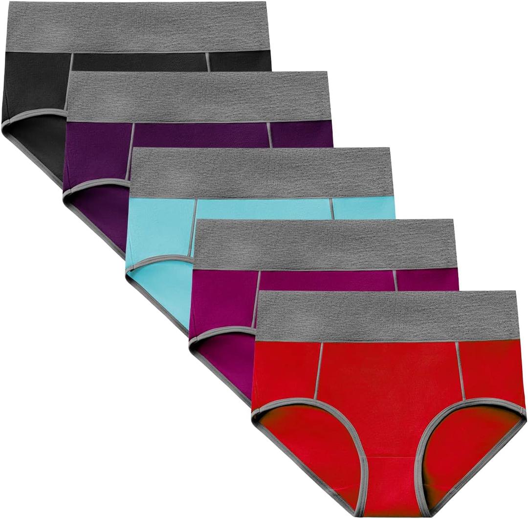 POKARLA Womens Cotton Underwear High Waist Full Coverage Briefs Soft Breathable Postpartum Panties Stretch Underpants (M)