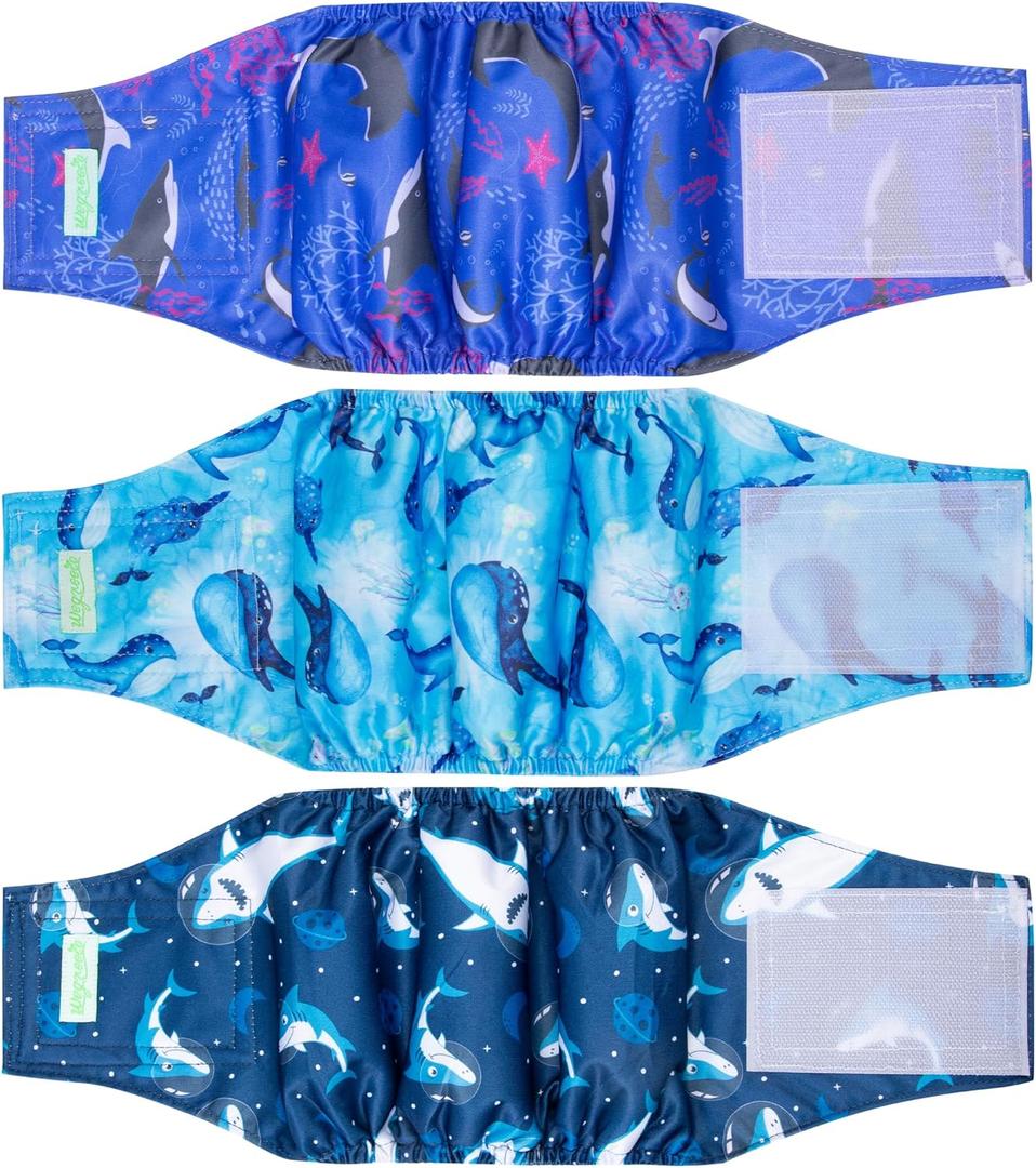 wegreeco Washable Male Dog Belly Band (Stylish Pattern)- Pack of 3 - Washable Male Dog Belly Wrap, Dog Diapers Male (Ocean Adventure, X-Large) (X-Large (22" to 27"))