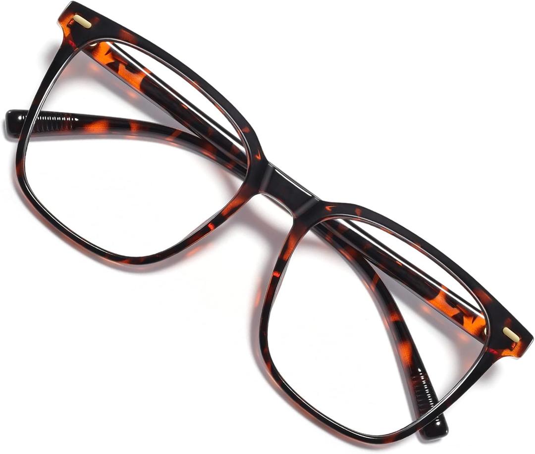 Oversized Square Blue Light Blocking Glasses for Women Men, Anti-Fatigue Computer Monitor Glasses Reduce Eye Strain (Brown Tortoise)