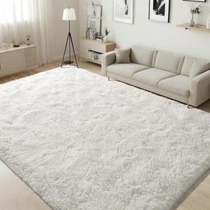 ISEAU 5x8 Area Rug for Living Room, Cream White Rugs for Bedroom, Kitchen, Soft Shaggy Carpets, Fluffy and Machine Washable Mats, Under Bed, On Nursery Floors Mat, Boys, Girls Room Carpet Decor