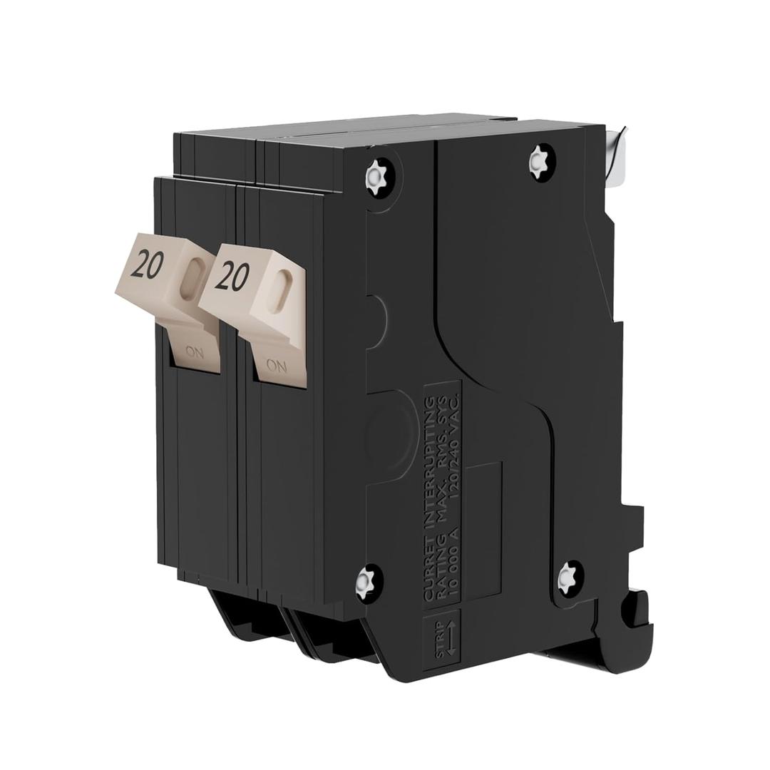 2Pcs 20 Amp 1Pole Miniature Circuit Breaker, 120/240 VAC, Single Pole Electrical Protection for Commercial and Industrial Use, 10kAIC, Black