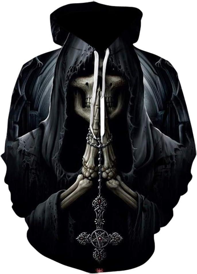 Hoodies Men Skull 3D Graphic Print Sweatshirts Pullover Tops with Pocket (Black, XL)