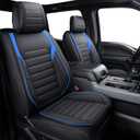 YIERTAI Truck Seat Covers Compatible with Ford F150 for 2009-2025 2026 F-150 2017-2025 2026 F250 F350 F450 Supercab Crew Cab Super Duty XLT Supercrew Waterproof Leather(5 PCS Full Set/Black-Blue)