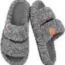 EverFoams Womens Fuzzy Open-toe Slippers Soft Comfy Memory Foam Indoor House Shoes (Gray), 9-10US