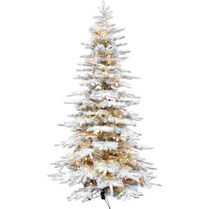 Fraser Hill Farm 10-Ft. Pine Valley Flocked Artificial Christmas Tree with White Incandescent Smart Lights and Stand, Prelit Foldable Fake Tree with Realistic Snowy Foliage for Home Decoration
