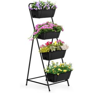Vertical Garden Planter 4 Tier Planters for Outdoor Plants Vertical Raised Garden Bed with Drainage Holes Herb Garden Planter Outdoor Indoor Patio Yard Balcony (Black)