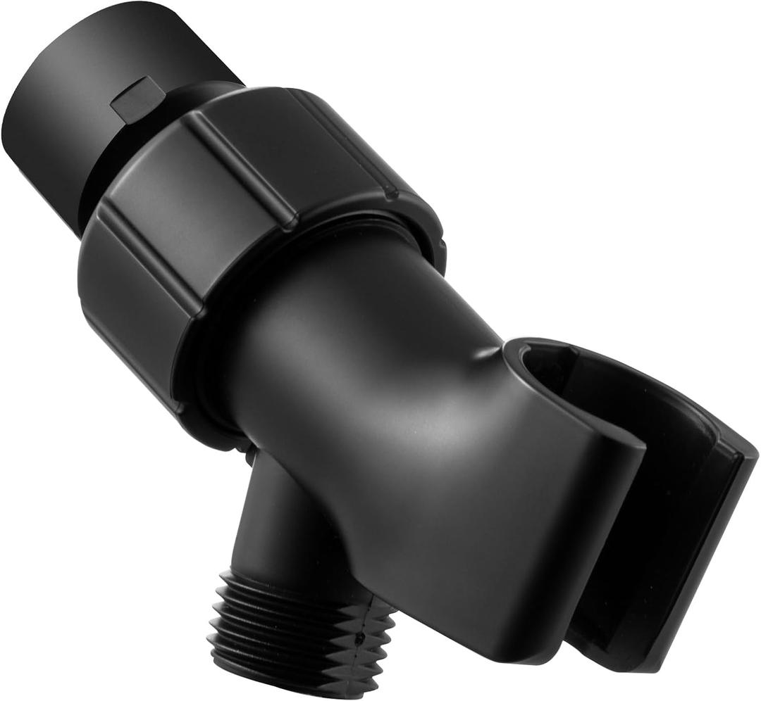 OFFO Shower Head Holder with Solid Metal Ball for Handheld Shower Head, Adjustable Shower Arm Mount for Connecting Shower Arm and Shower Hose, 1/2 in IPS Female Inlet and Male Outlet, Matte Black