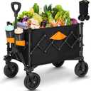 Collapsible Wagon, Grocery Wagons Carts Foldable Utility Wagon with All-Terrain Wheels, Cup Holders, Pockets for Grocery Shopping, Sport, Camping, Garden, Outdoor