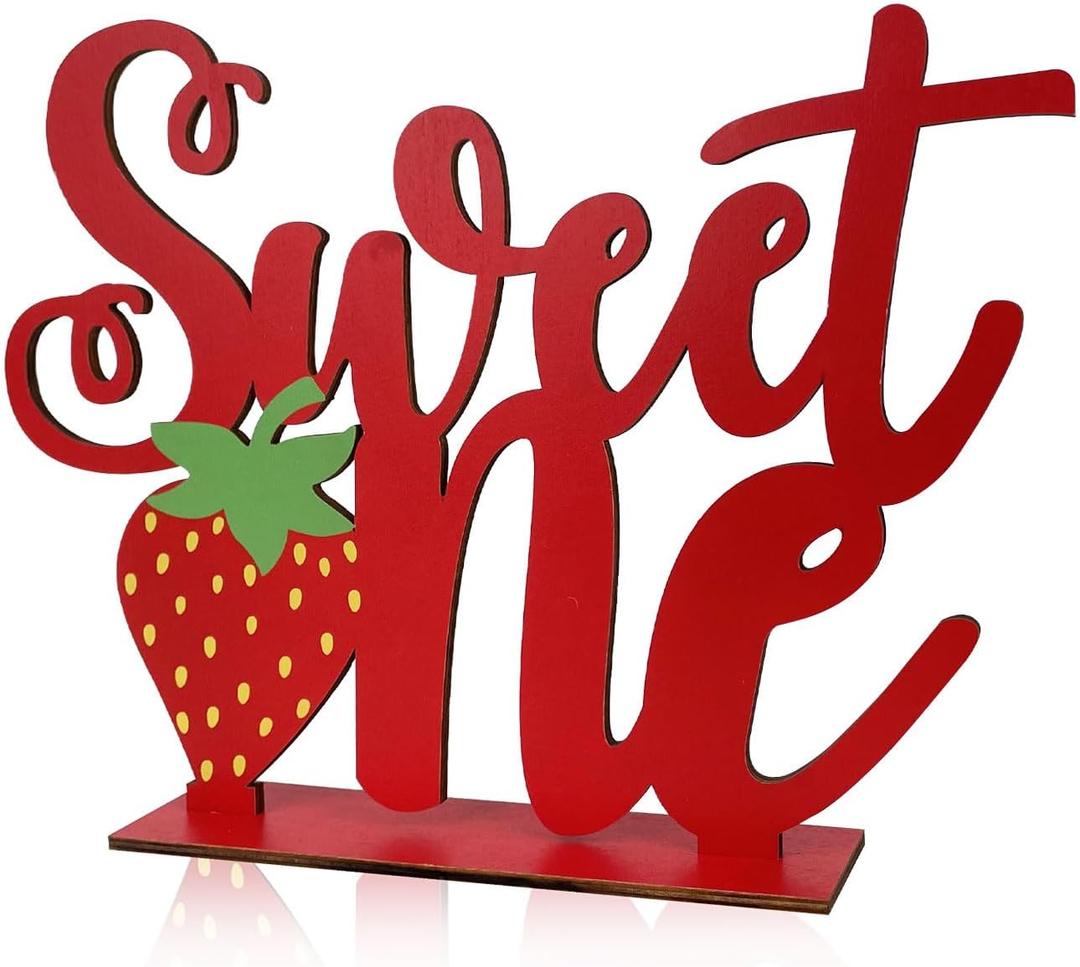 Strawberry Theme Birthday Party Wooden Centerpiece Signs Berry Sweet One Letter Sign Table Topper for Baby Girls Strawberry 1st Birthday Party Photo Props Favors Supplies