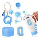 AiScrofa Cup Accessories Set for Stanley 30 oz 40 oz Tumbler with Handle, Including Initials Charms, Straw Cover Cap, Boot, Sticker, Silicone Spill Proof Stopper, Blue Decorate for Boy Girl