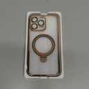Compatible with iPhone 15 Pro Max Case with Magnetic Ring Stand [Camera Len Protectors][Compatible with Mag-Safe] Clear Plating Phone Case for iPhone 15 Pro Max 6.7",Desert Gold
