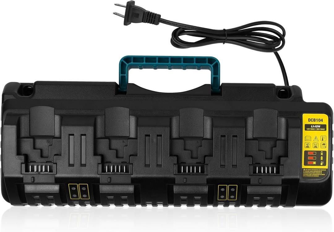 DCB104 4-Port Fast Charger for DeWalt 20V/60V Max Battery, with USB Port Compatible with DeWalt Battery 20V/60V DCB206 DCB208 DCB205 DCB606 DCB609Y DCB612 & Charger DCB104 DCB107 DCB115 DCB118