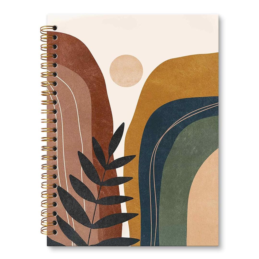 JRTW Boho Abstract Notebook Journal, Abstract Sun Sunrise Sunset Mountain Plant Aesthetic Journal Notebooks for Note Taking, Boho Office Supplies, Spiral Notebook 5.5x8.3 Inch
