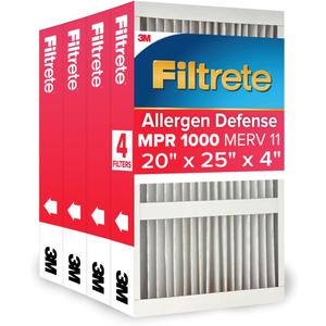 Filtrete 20x25x4 AC Furnace Air Filter, MPR 1000, MERV 11, Fits Honeywell & AprilAire Space-Gard, Allergen Defense, Electrostatic Air Cleaning Filter, 4-Pack (actual size 19.88 x 24.63 x 4.31)