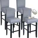 PU Leather Bar Stool Covers with Backs 100% Waterproof Bar Stools Covers Set of 4, Removable Stretch Barstool Slipcovers for Pub Cafe Dining Room (Grey)