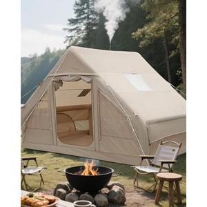 Inflatable Tents for Camping 4-6 Person,Blow Up Tent with Hand Pump, Easy Setup Inflatable Hot Tent with Stove Jack & Mesh Windows, Waterproof 300D Oxford Air Glamping Tents for Camping Adults 