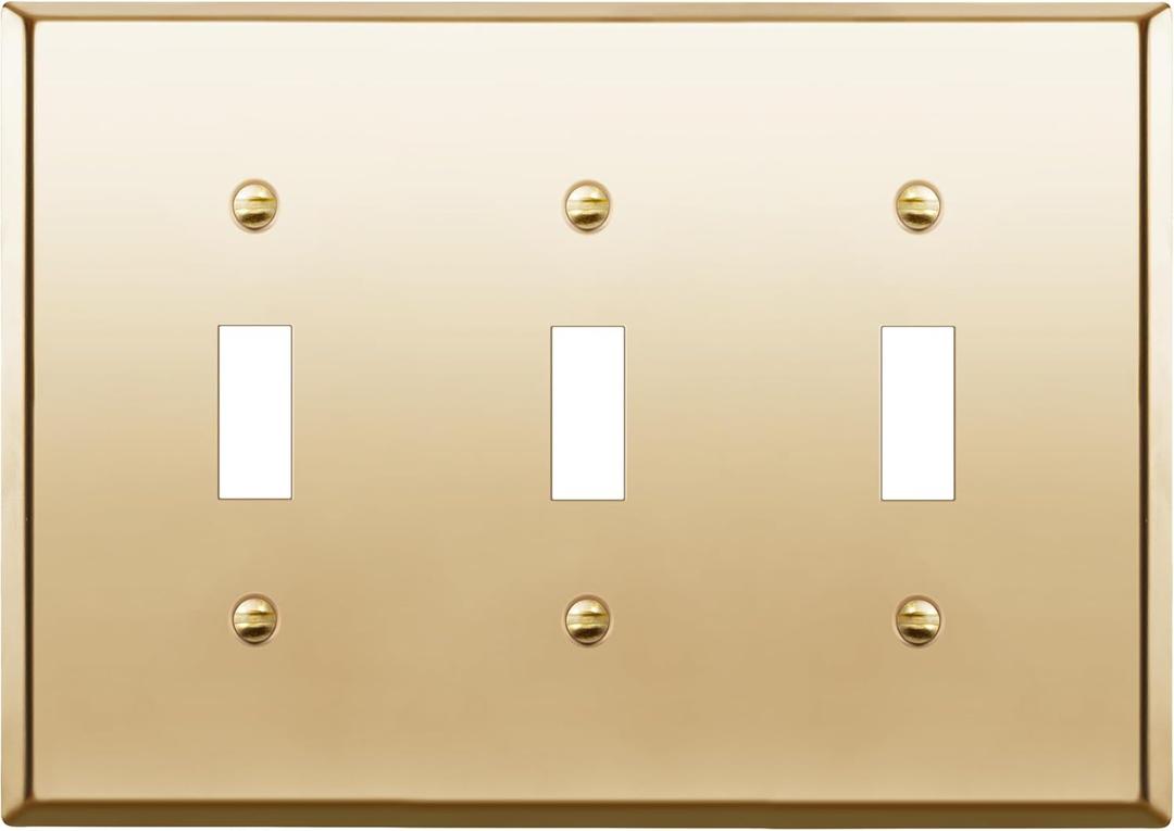 ENERLITES Toggle Light Switch Metal Wall Plate, Stainless Steel 201, Corrosion Resistant, Size 3-Gang 4.50" x 6.38", 7713-PB, Polished Brass, Gold