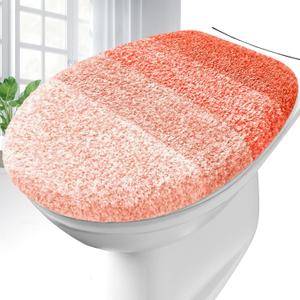 OLANLY Soft Microfiber Bathroom Toilet Lid Cover, Machine Washable Covers, 17.5x15, Stays in Place Rubber Backing, Fits Most Round, Elongated and Oblong Lids, Accessories Decor, Coral