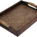 Hand-Woven Rattan Rectangular Serving Tray with Handles, 9-inch Decorative Serving Trays Platter for Breakfast, Drinks, Snack for Dining/Coffee Table