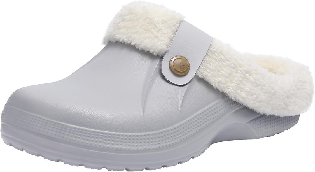 Beslip Classic Fur Lined Clogs Waterproof Winter Fuzzy Slippers for Women Men Indoor and Outdoor (11-11.5 Women/9.5-10 Men, Atmosphere)