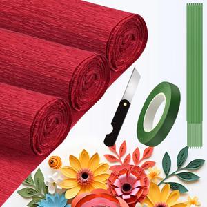 Crepe Paper Roll (9.8Inch x 8.2Ft/3Rolls),DIY Gift Crepe Paper Sheet Color Paper Flower Set for Birthday Decoration, Party Decoration and Wedding Decoration (Red)
