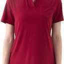 Women's V-Neck Ruffle Design Polo Shirts Short Sleeve Collared Loose Casual Tunic Blouses with Pocket (Red, M)