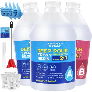 JHKL Epoxy Deep Pour Epoxy Resin Kit, 2 to 4 Inch Depth High Gloss & Clear, Bubble Free Self Level 2:1 Epoxy Resin for Craft River Table,Wood Filler, Bar Top, Coating Casting (1.5Gal)