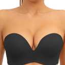 Strapless Bra Non-Slip No Underwire Padded Bandeau Multiway Smoothing Bras Convertible Straps (Black)