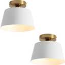 Modern Semi Flush Mount Ceiling Light, 2 Pack Metal Ceiling Light Fixture White and Gold Industrial Flush Mount, 9 inch Single Lamp Base for Entryway Kitchen Laundry Room