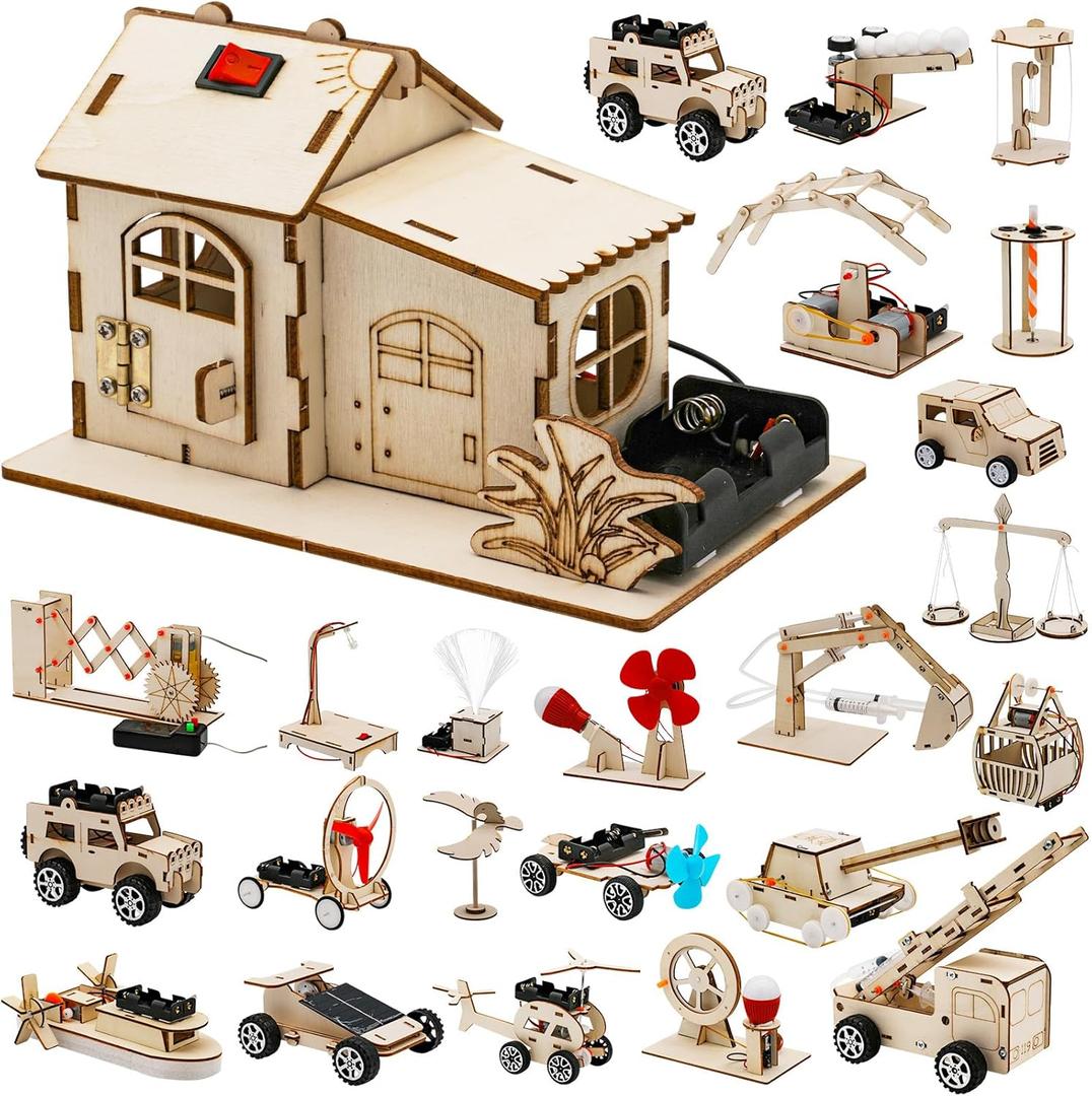 24 Pcs Party Favors Toy for Kids, STEM Science Kits Toys, Crafts Gifts Toys for Boys&Girls Aged 8-12, Kids Treasure Box Birthday Gift Ideas, Classroom Giveaways, Carnival Prizes Gift (Red-Light House)