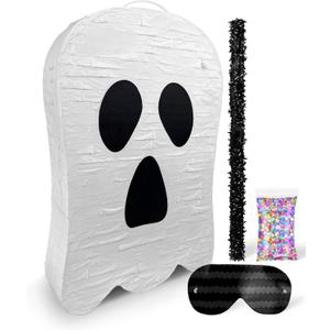 Ghost Halloween Piata with stick - 17x10"x 3" Perfect for Halloween Party Decorations, Photo Prop, October Birthday, Funny and Spooky Anniversary - Fits candy/favors