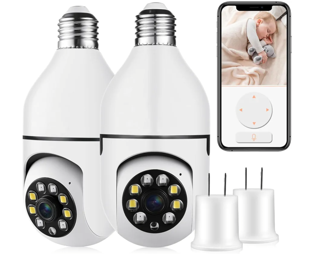 Security Camera Indoor Wireless WiFi Outdoor Home E27 360 Degree Panoramic Home Security Cameras IP Camera Motion Detection and Alarm Two-Way Audio 2pack