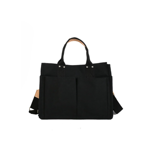 Minimalist Plain Canvas Shoulder Bags with Pockets Everything Tote Bag Clean Aesthetic Crossbody Tote Bag