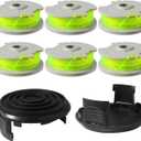 THTEN WA0014 Trimmer Replacement Spools for Worx WG168 WG184 WG190 WG191 Weed Eater String Edger Spool Line Refills Parts Auto-Feed 20ft 0.080" with WA0037 Cap Covers (6 spools,2 Cap)