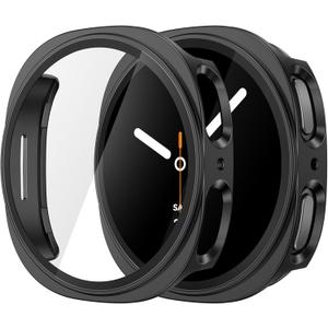 Misxi 2-Pack Hard PC Case with Tempered Glass Screen Protector for Samsung Galaxy Watch 8 44mm, Overall Protection Anti-Slip Scratch-Resistant Cover for Galaxy Watch 8, Black