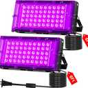 50W LED Black Light IP66 Waterproof,Outdoor Blacklight Flood Light with Plug+Switch+Cord, for Halloween Neon Glow in The Dark Party Body Paint Fluorescent Poster Classroom Club Dance Party, 2 Pack
