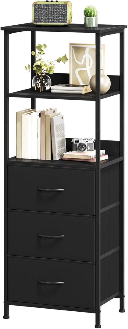 Somdot 5 Tier Bookshelf with 3 Drawers, Narrow Storage Bookcase for Bedroom
Tall Metal Frame Bookcase for Small Spaces, Living Room and Home Office, Black