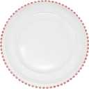 Ms Lovely Clear Glass Charger 12.6 Inch Dinner Plate With Beaded Rim - Set of 4 - Metallic Pink