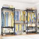Raybee Clothes Rack, Heavy Duty Expandable Clothing Racks for Hanging Clothes, Adjustable Metal Closet Rack with 4 Rods & 6 Shelves, Freestanding Closet Wardrobe for Bedroom, Max Load 660lbs, Black