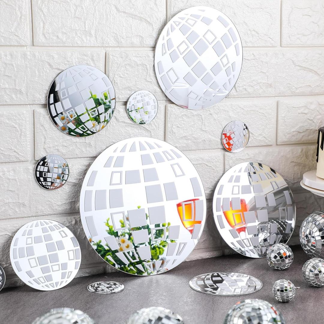 Yousoontic 12 Pcs Acrylic Disco Mirror Wall Decor Disco Ball Graduation Night Party Wall Decor Stickers Acrylic Round Mirror Trendy Room 80s Party Funky for Home Living Room Bedroom Bathroom