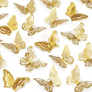 2 x 96 Pcs Butterfly Decorations 3 Sizes 4 Styles 3D Butterfly Wall Decor Party Decorations Butterflies for Crafts Birthday & Wedding Celebrations Cake Decorating Balloons Removable Stickers Gold